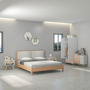 3 Piece Bedroom Furniture Set with Wardrobe Storage and Bedside Table, White and Wood AOSOM
