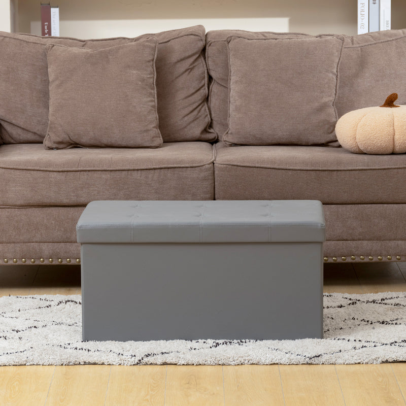 Foldable Storage Ottoman Bench With 89L Capacity Ideal For Bedroom Or Hallway Grey