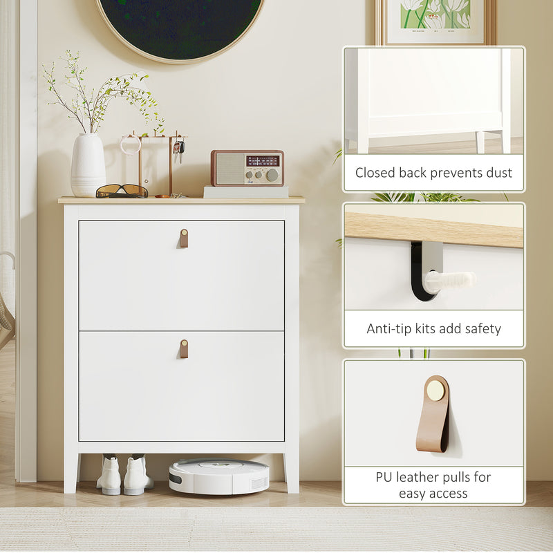 White Two Drawer Shoe Storage Cabinet with Modern Slim Design