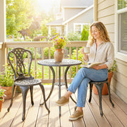 Cast Aluminium Bistro Set for 2 with Umbrella Hole for Patio or Balcony, Bronze Tone Outsunny