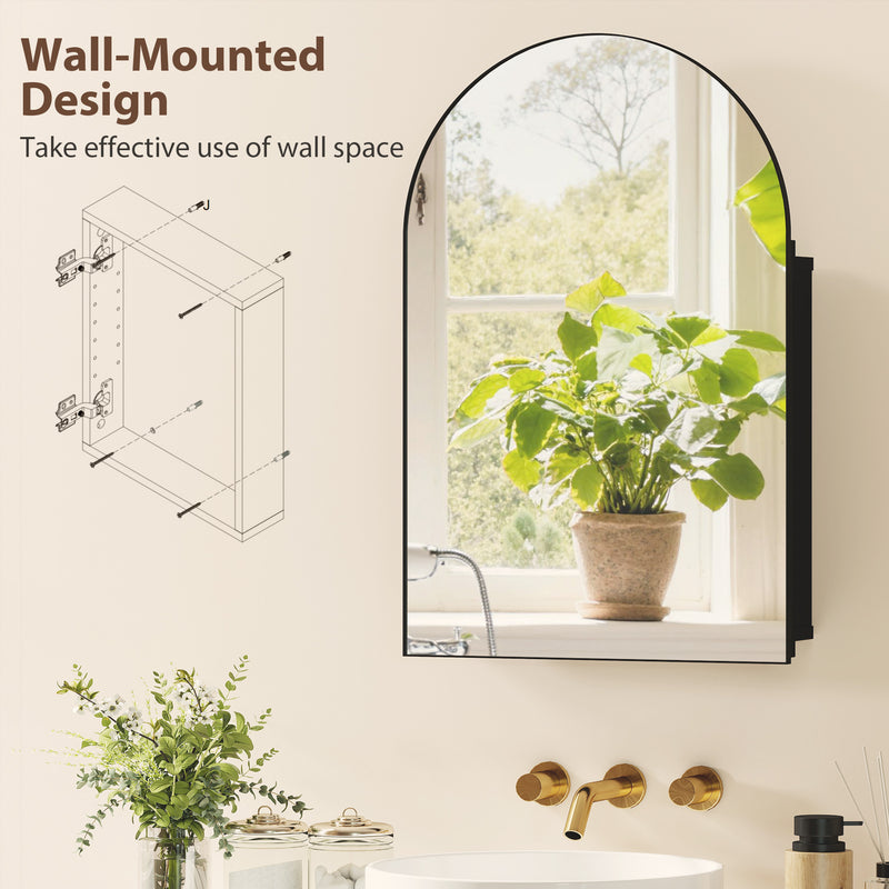 Bathroom Wall Cabinet with Mirror and Shelves Fully Assembled Space Saving Black AOSOM