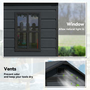 Window and roof vent panels showing daylight and airflow through the shed