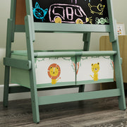 Double Sided Kids Art Easel With Paper Roll And Storage Boxes For Ages 3 to 8, Green