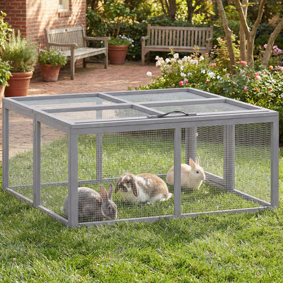 Rabbit Hutch with Easy Access and Foldable Design for Gardens and Patios Grey AOSOM