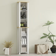 Slim Bathroom Storage Cabinet With Adjustable Shelf And Open Compartment, White