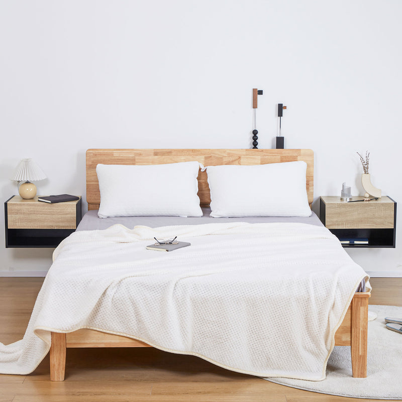 Wall Mounted Bedside Tables Set of 2 With Drawer and Shelf Modern Bedroom Oak Tone