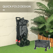 Grey 150L Folding Trolley Wagon with Wheels Brakes and Adjustable Handle by Outsunny