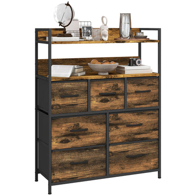 Rustic Storage Chest with 7 Fabric Drawers Ideal for Bedroom or Hallway Rustic Brown