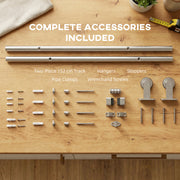Sliding Door Hardware Kit for Quiet Wooden Doors Indoor or Outdoor Use Silver Tone AOSOM