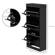 Three Drawer Slim Shoe Storage Cabinet With Flip Doors For Hallway Organisation Black
