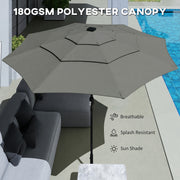Garden Parasol with Adjustable Tilt and Three-Tier Vent for Cool Outdoor Shade Grey Outsunny