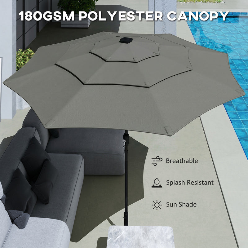 Garden Parasol with Adjustable Tilt and Three-Tier Vent for Cool Outdoor Shade Grey Outsunny