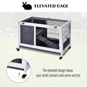 Indoor Wooden Rabbit Hutch with Lift Top for Guinea Pigs and Small Pets, Grey and White