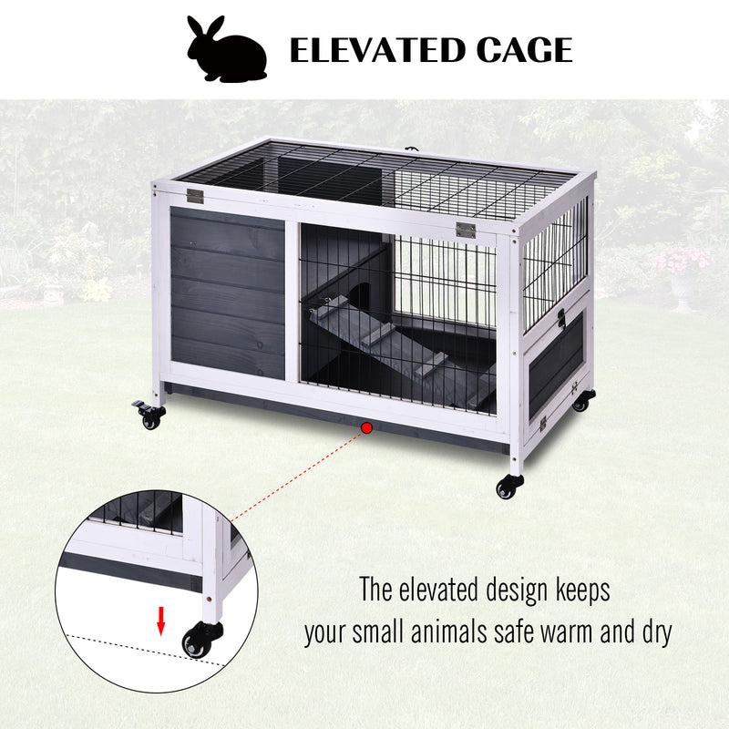 Indoor Wooden Rabbit Hutch with Lift Top for Guinea Pigs and Small Pets, Grey and White