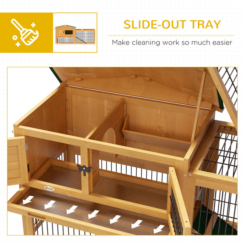 Wooden Rabbit Hutch With Spacious Outdoor Run Ideal For Gardens Or Patios Yellow