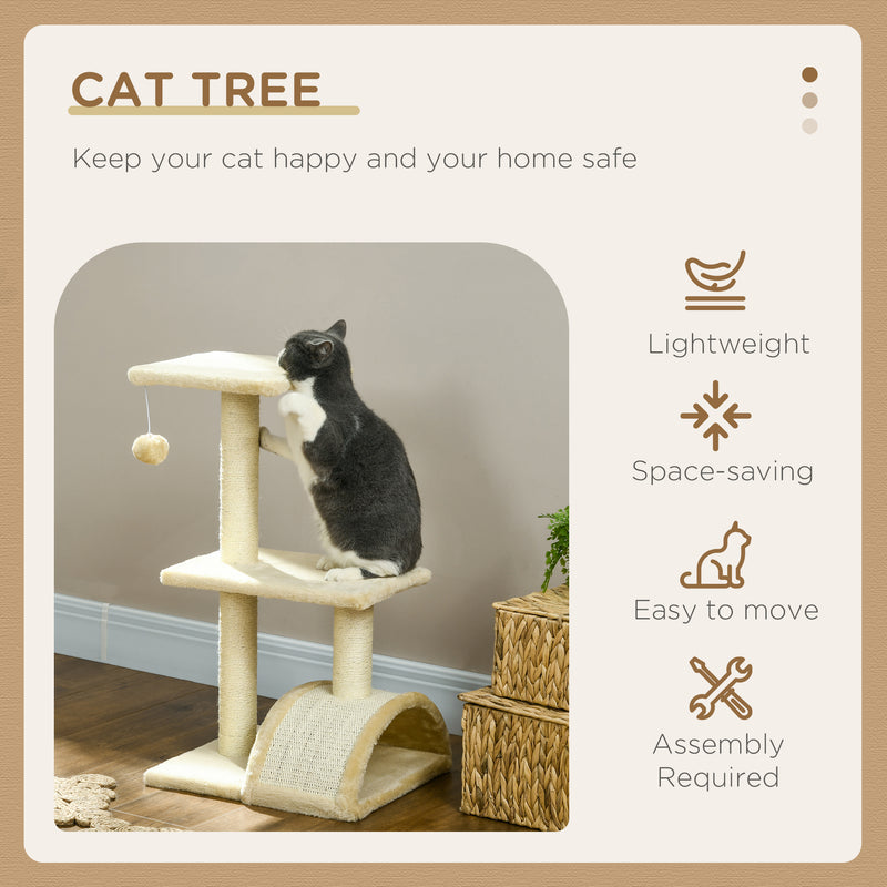Cat Tree Tower with Scratching Post and Rest Pad for Indoor Cats 72cm Height Cream White