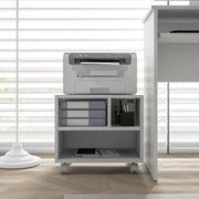 Three Compartment Printer Cabinet with Storage and Lockable Wheels for Home Office, White