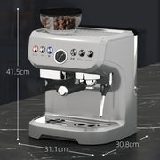 15 Bar Coffee Machine With Adjustable Grind Steamer and Accessories Silver by HOMCOM