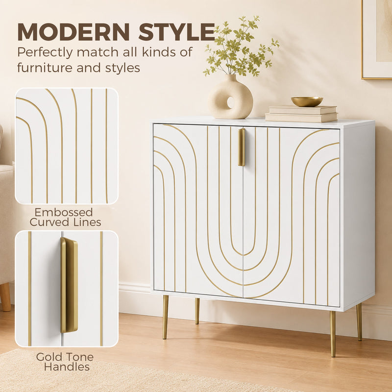 Art Deco Style Sideboard with Adjustable Shelf Ideal for Dining or Living Room White