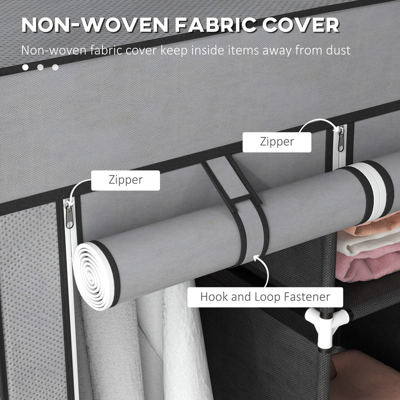 Portable Fabric Wardrobe with Shelves and Hanging Rails for Bedroom Storage Dark Grey