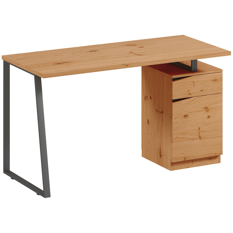 Computer Desk with Drawer and Cabinet for Home Office Study Workstation, Natural Wood Finish