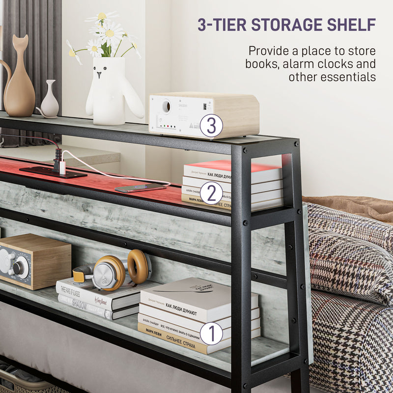 Grey Double Steel Bed Frame with LED Lights and Headboard Shelf by HOMCOM