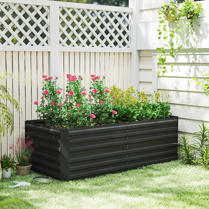 Large Raised Garden Bed With Reinforced Steel Frame For Vegetables And Flowers Black