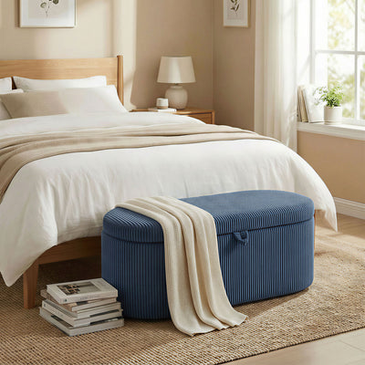 Ottoman Storage Bench with Hidden Compartment and Padded Seat for Living Room Blue AOSOM