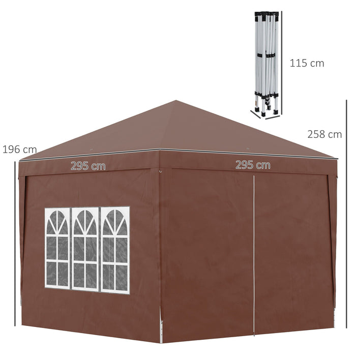 Pop Up Gazebo With Sides, 3m x 3m, Coffee