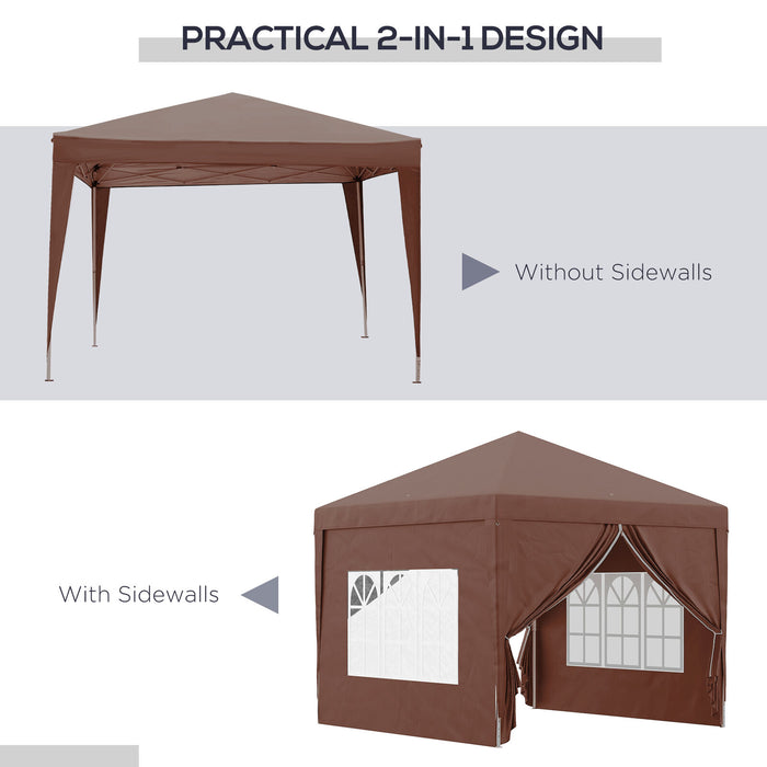 Pop Up Gazebo With Sides, 3m x 3m, Coffee