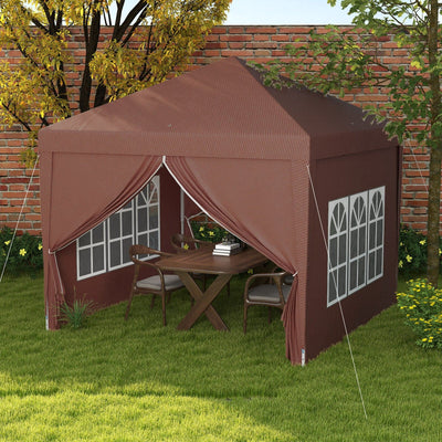 Pop Up Gazebo With Sides, 3m x 3m, Coffee Outsunny