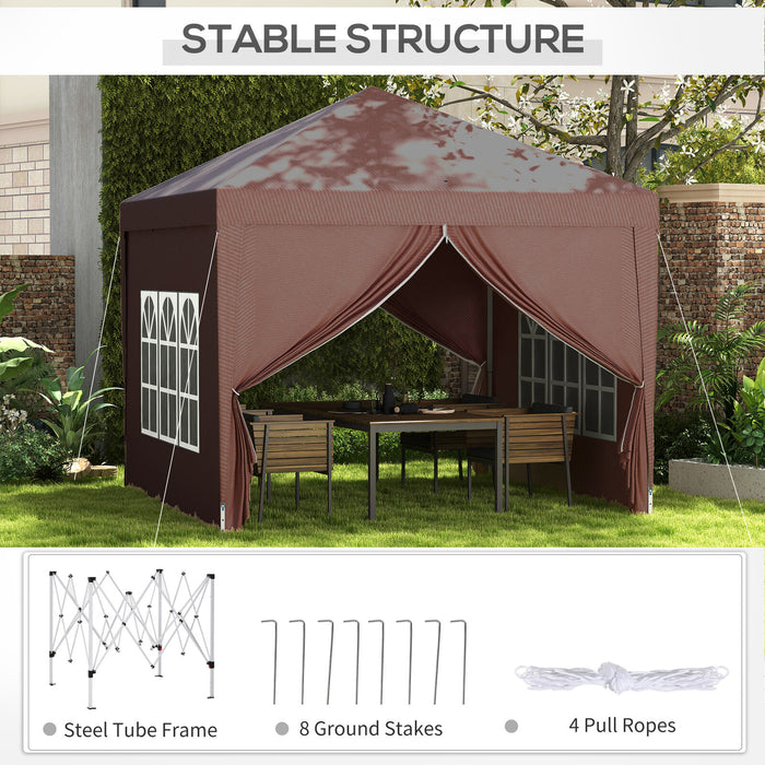 Pop Up Gazebo With Sides, 3m x 3m, Coffee