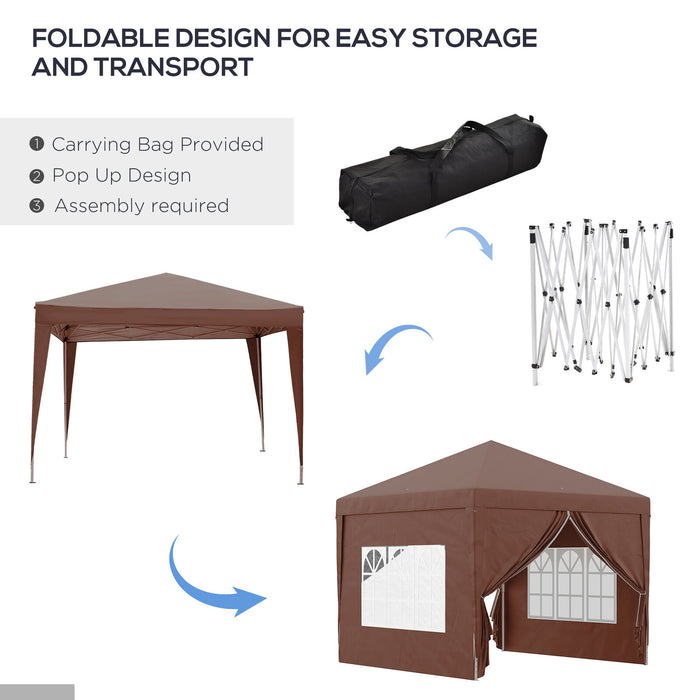 Pop Up Gazebo With Sides, 3m x 3m, Coffee