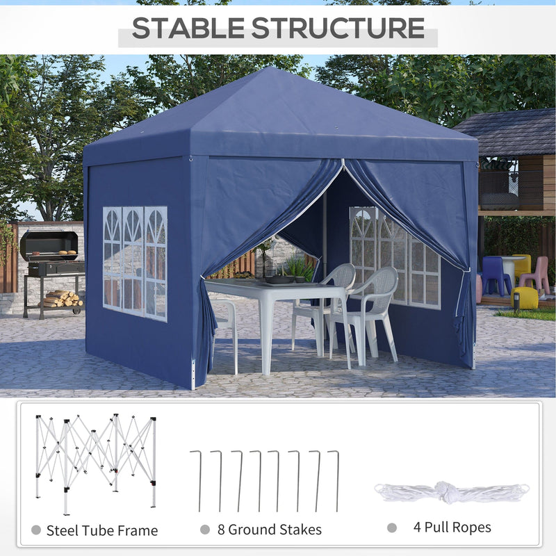 Pop Up Gazebo With Sides, 3x3m, Blue