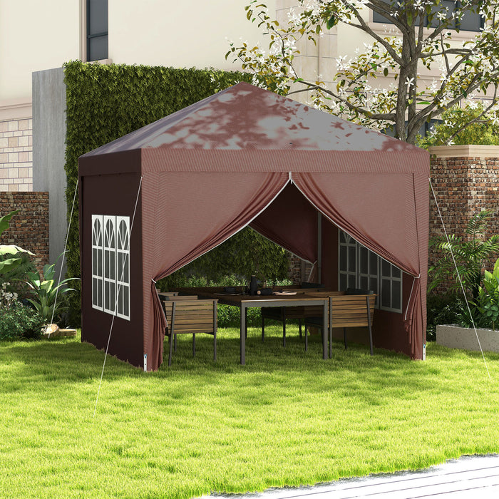 Pop Up Gazebo With Sides, 3m x 3m, Coffee