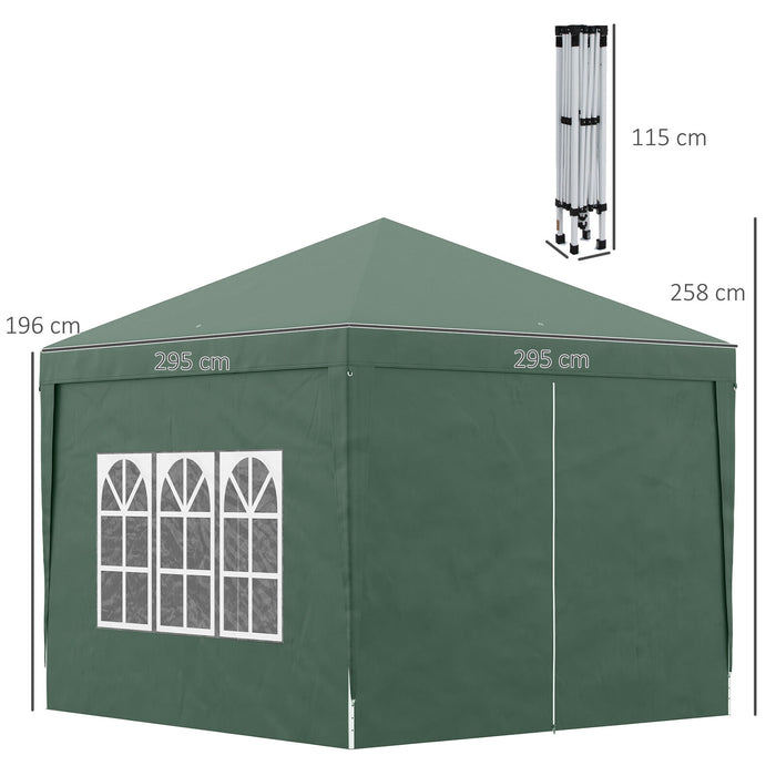 3x3 Pop Up Gazebo With Sides, Green