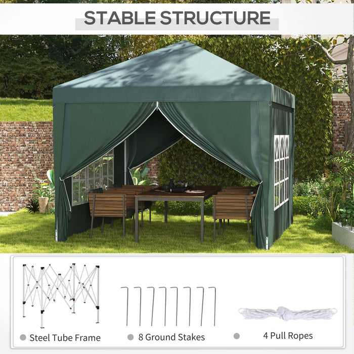 3x3 Pop Up Gazebo With Sides, Green