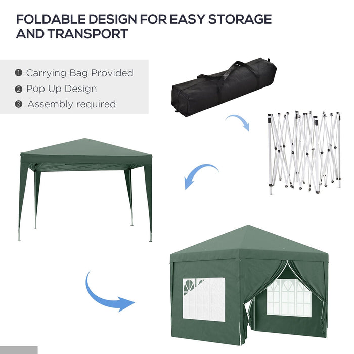 3x3 Pop Up Gazebo With Sides, Green