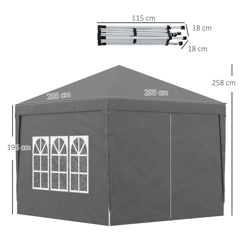 Pop Up Gazebo With Sides, 3x3m