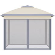 Plain studio view of the beige gazebo roof and mesh sidewalls from the front