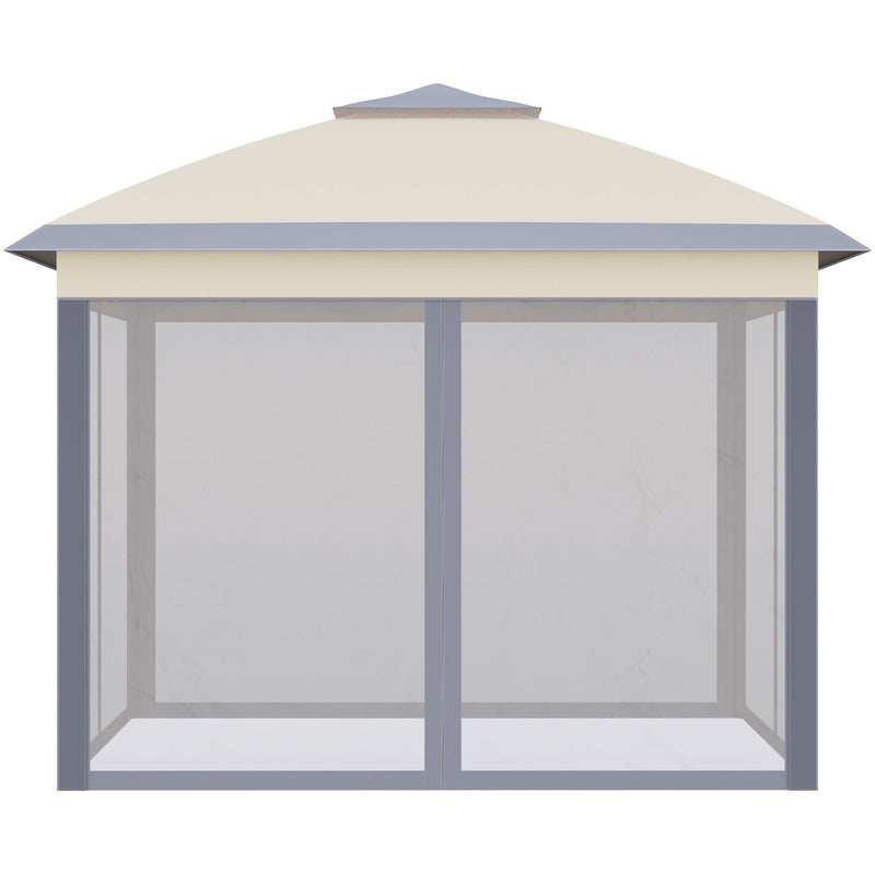 Plain studio view of the beige gazebo roof and mesh sidewalls from the front
