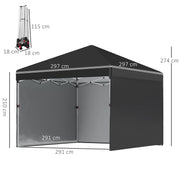 Image of a black 3m x 3m Pop Up Gazebo With Sides