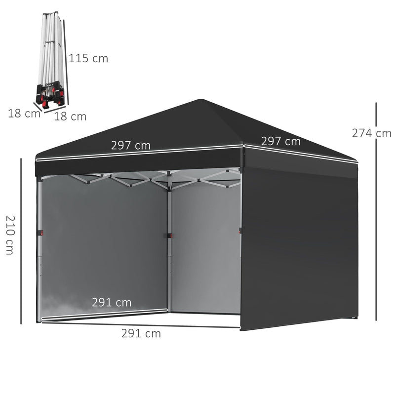 Image of a black 3m x 3m Pop Up Gazebo With Sides