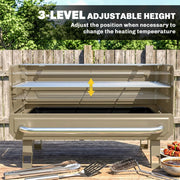 Khaki Outsunny BBQ grill showing the 3-level adjustable grate height feature