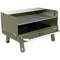 Outsunny portable charcoal BBQ grill in green with grate, folding legs and side handle