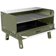 Outsunny portable charcoal BBQ grill in green with grate, folding legs and side handle
