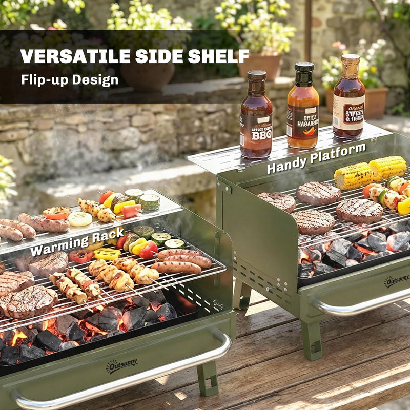 Outsunny BBQ grill flip-up side shelf shown as a warming rack and handy platform