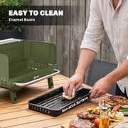 Outsunny BBQ grill enamel basin being wiped clean, labelled non-stick surface