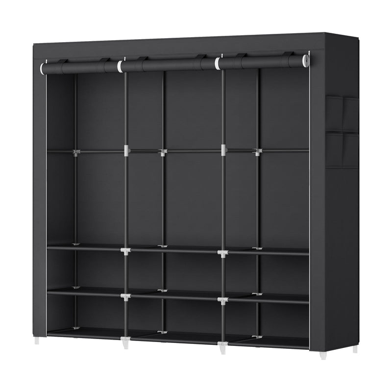 Black Songmics portable fabric wardrobe, empty, on a white background