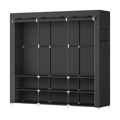 Black Songmics portable fabric wardrobe, empty, on a white background